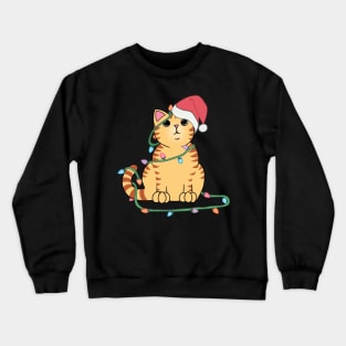 Orange Tabby Cat Christmas lights funny cat lover xmas hat Crewneck Sweatshirt